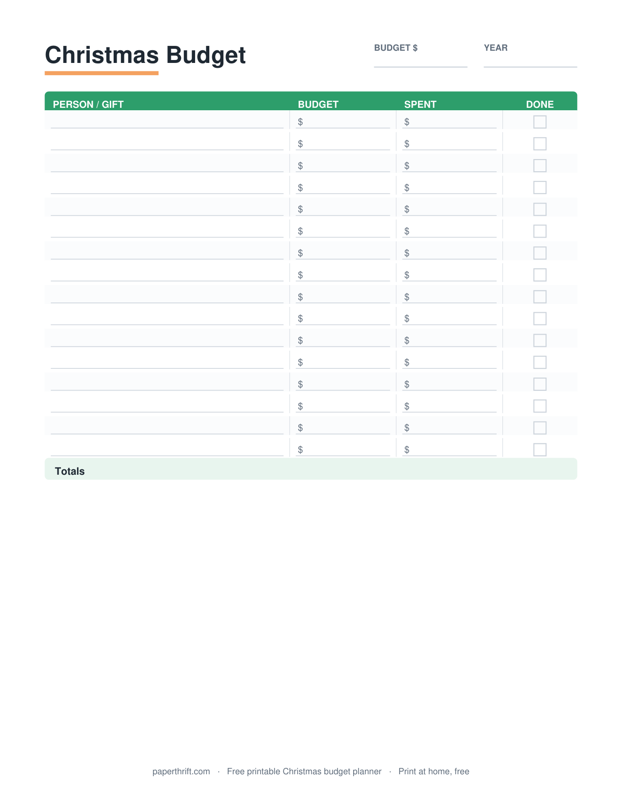 Christmas Budget printable preview