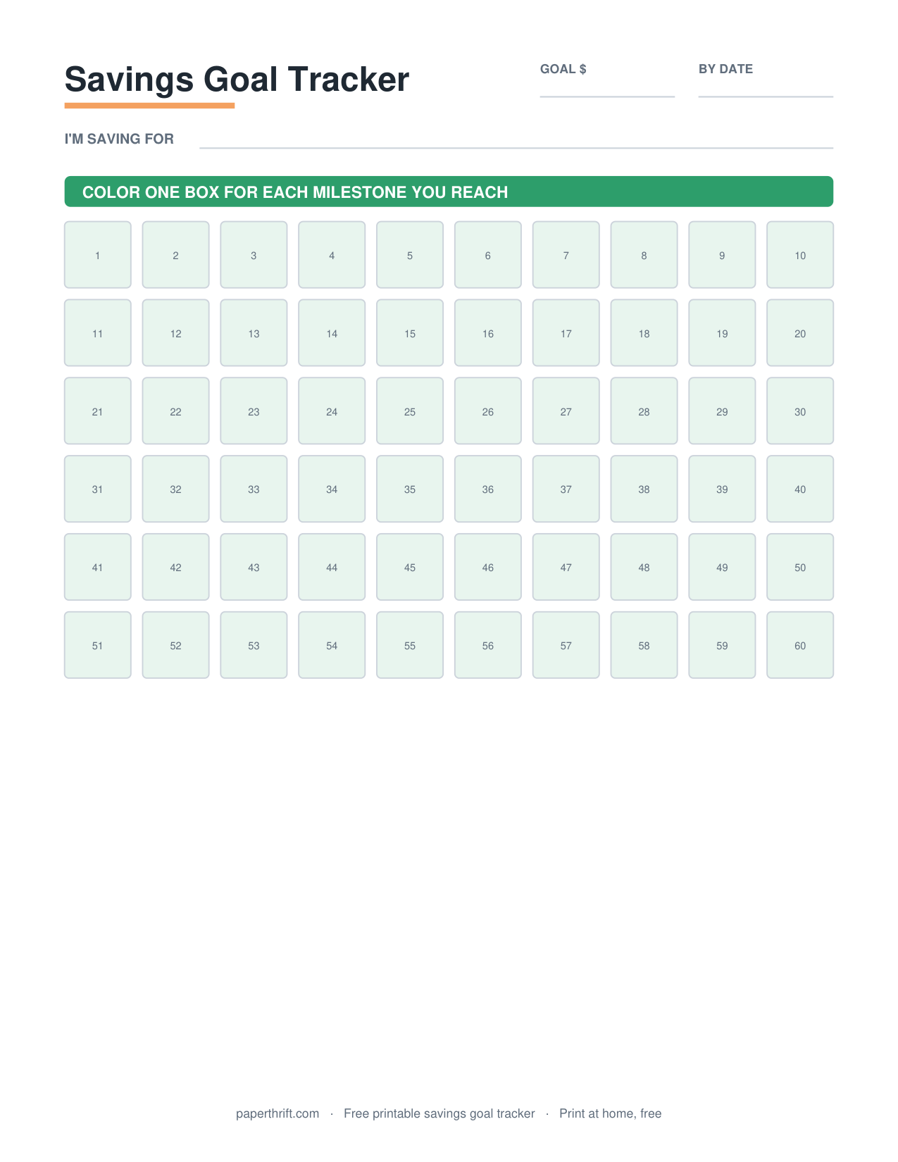 Savings Goal Tracker printable preview